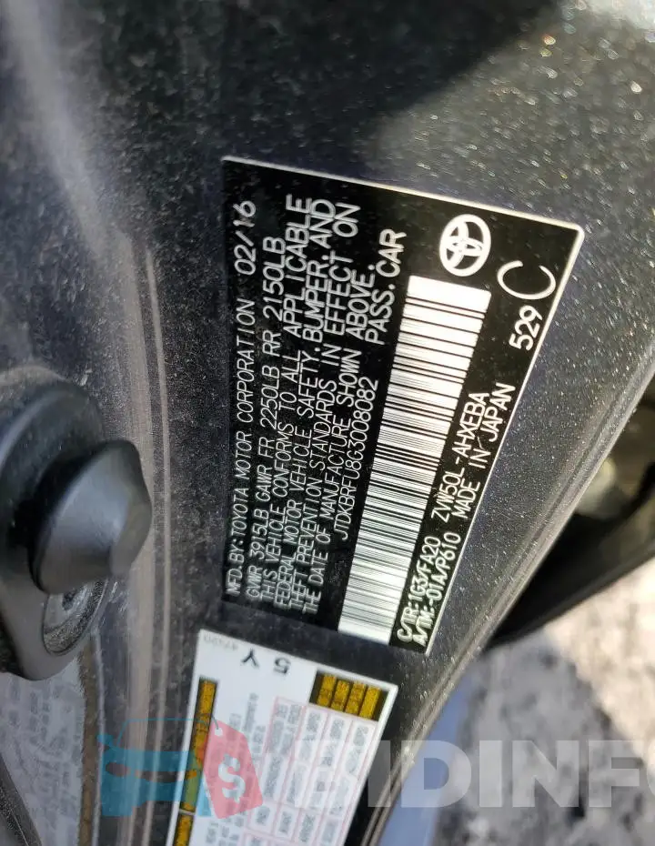 JTDKBRFU8G3008082 Photo# 13