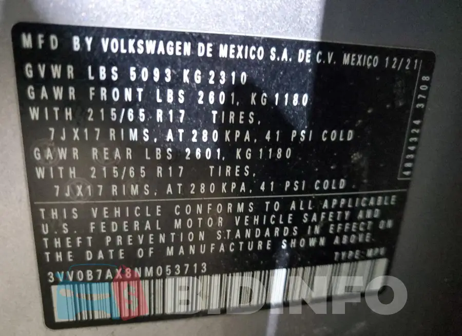 3VV0B7AX8NM053713 Photo# 13