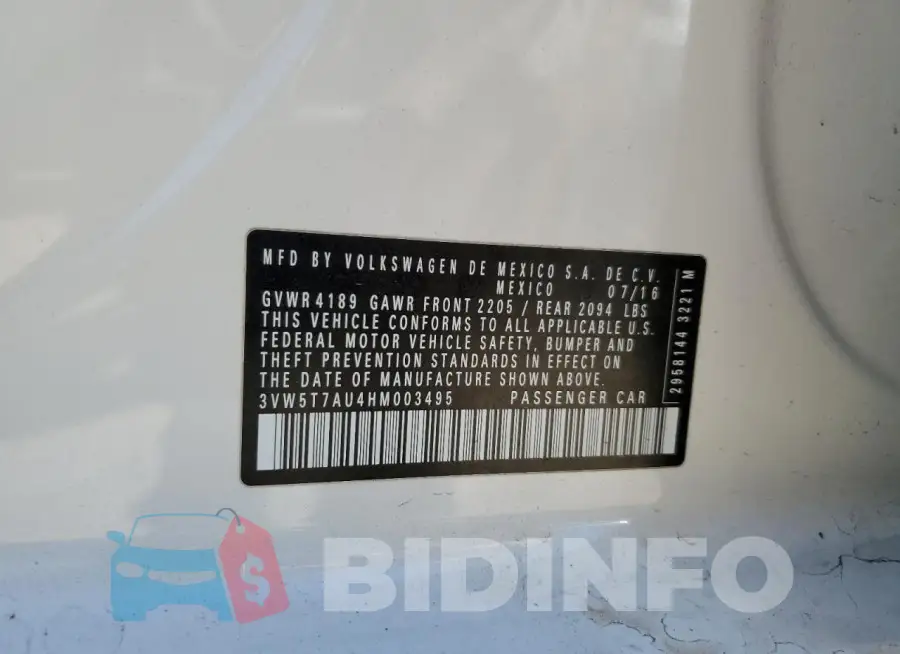3VW5T7AU4HM003495 Photo# 13