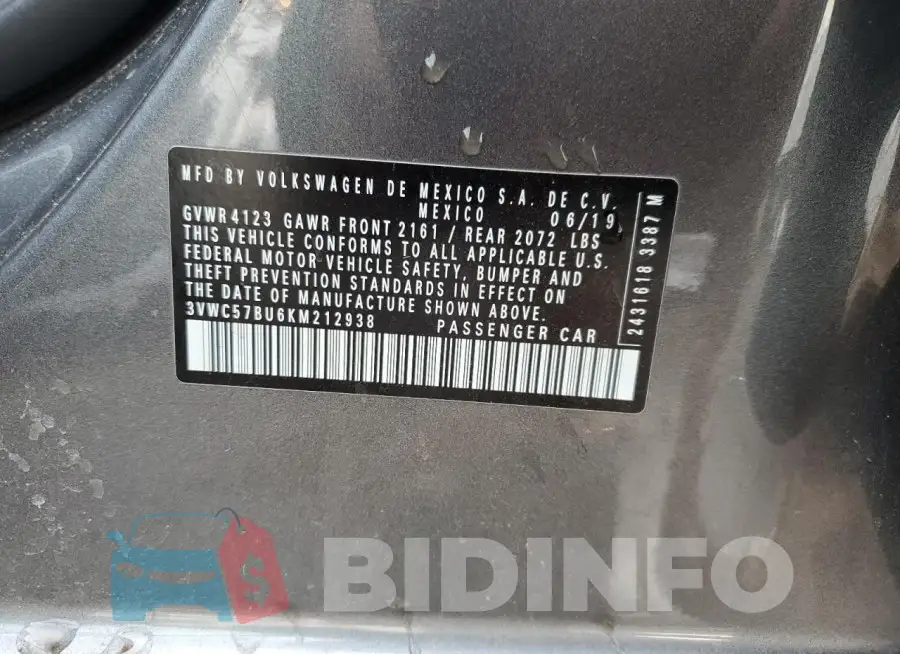 3VWC57BU6KM212938 Photo# 13