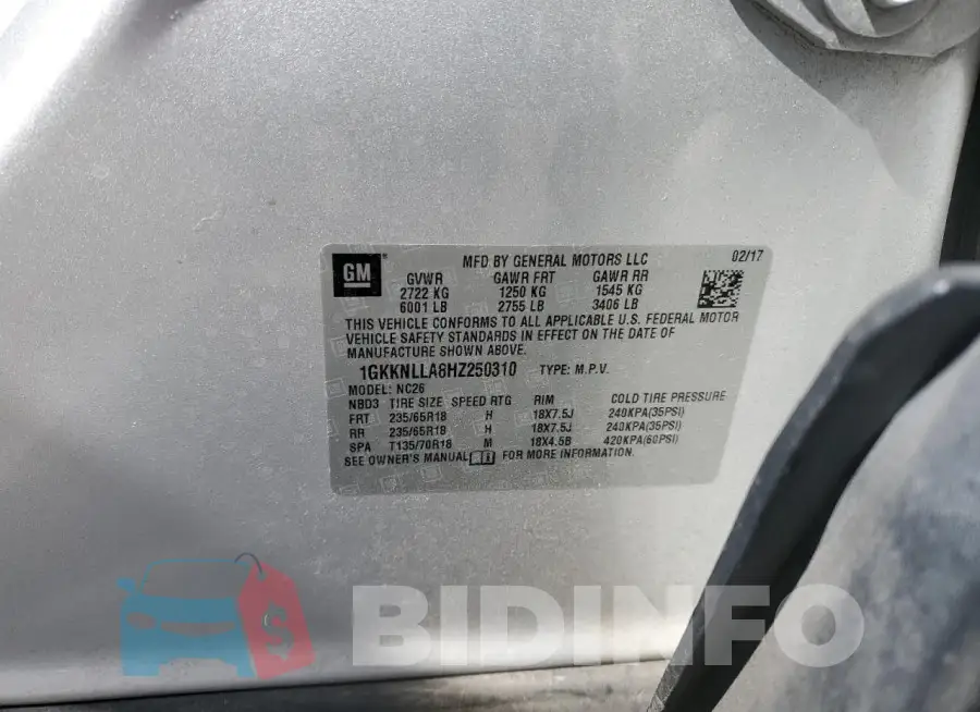 1GKKNLLA8HZ250310 Photo# 14