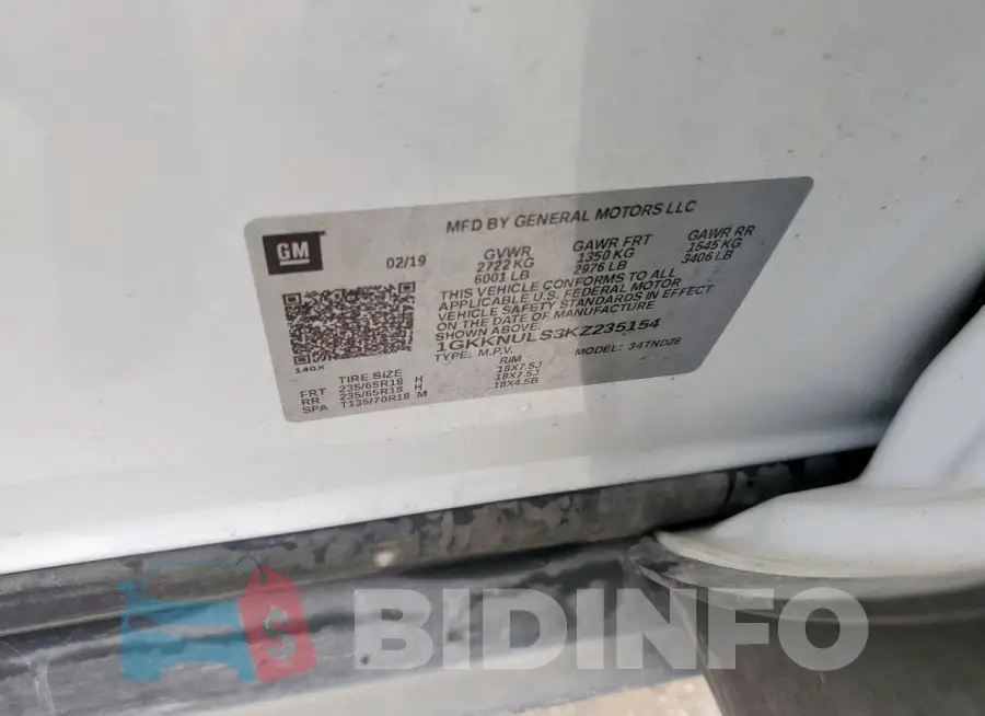 1GKKNULS3KZ235154 Photo# 13