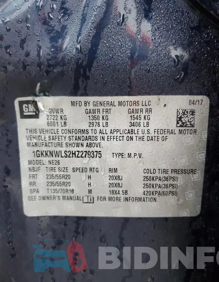 1GKKNWLS2HZ279375 Photo# 13