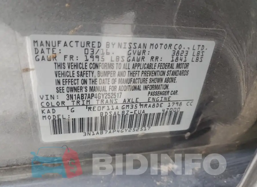 3N1AB7AP4GY252517 Photo# 13