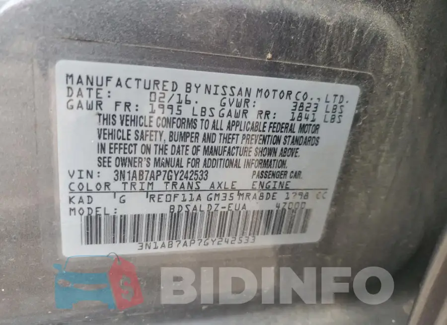 3N1AB7AP7GY242533 Photo# 13