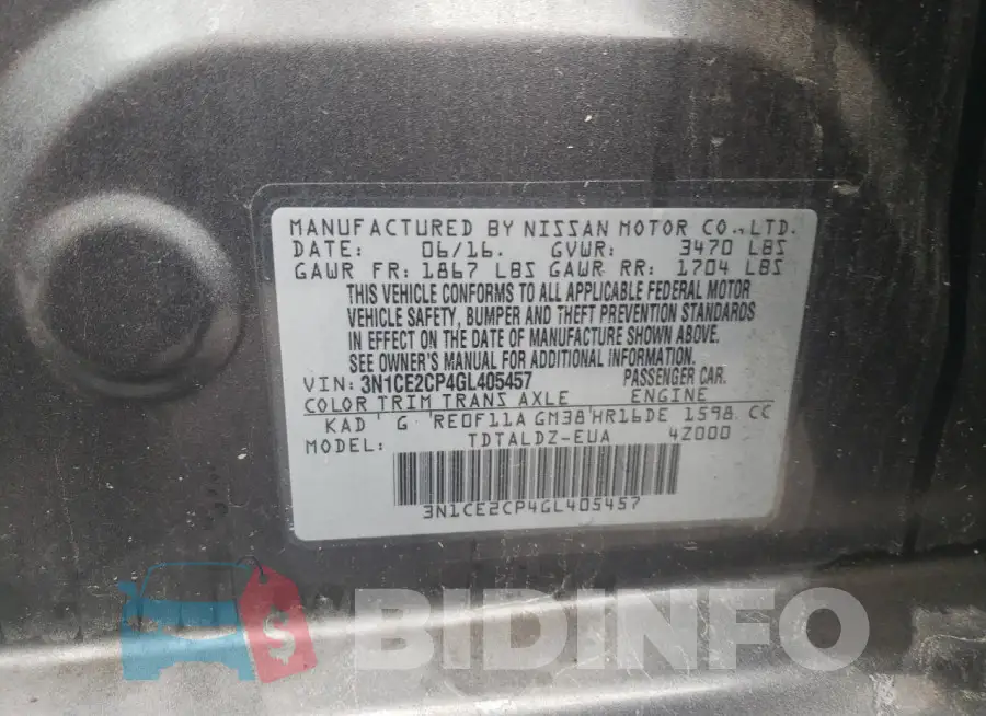 3N1CE2CP4GL405457 Photo# 12