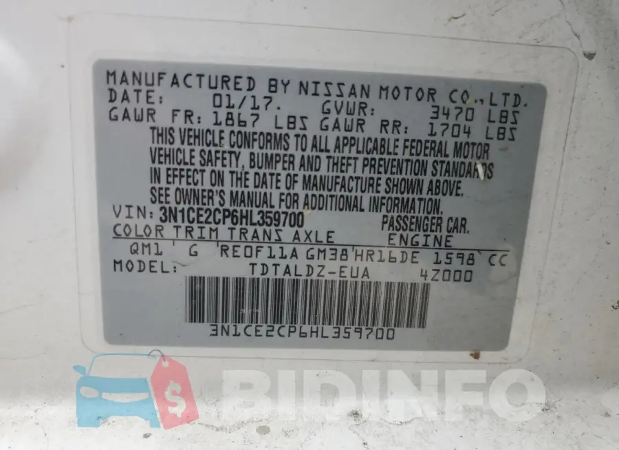 3N1CE2CP6HL359700 Photo# 12
