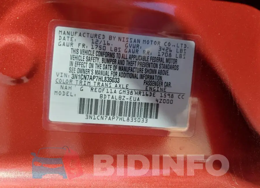3N1CN7AP7HL835033 Photo# 13