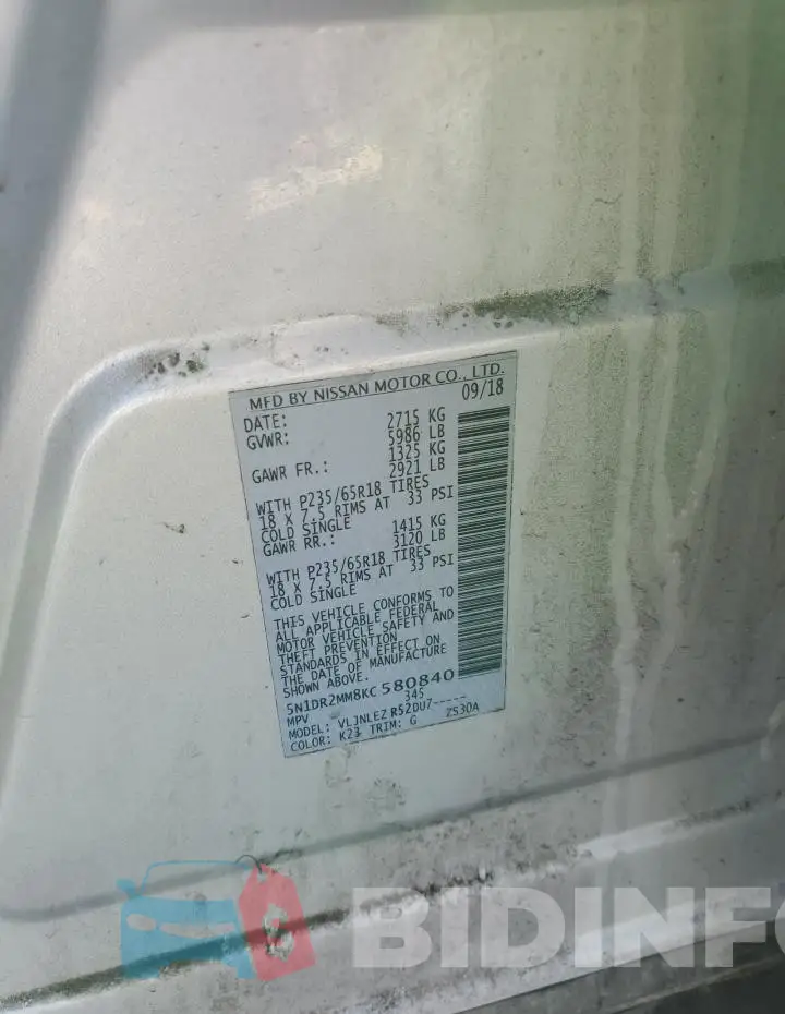 5N1DR2MM8KC580840 Photo# 13