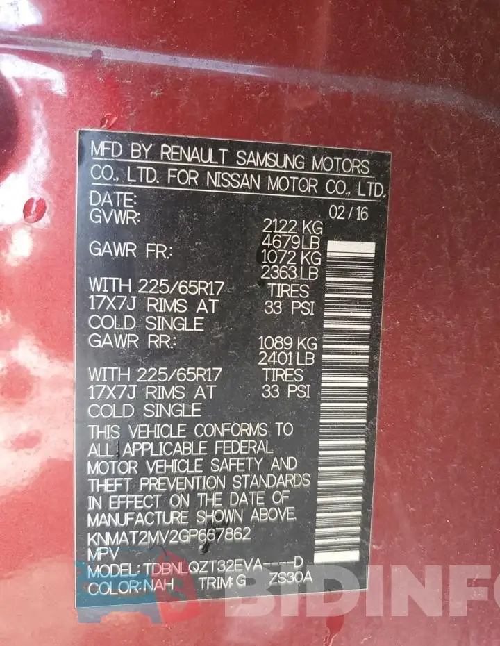 KNMAT2MV2GP667862 Photo# 13