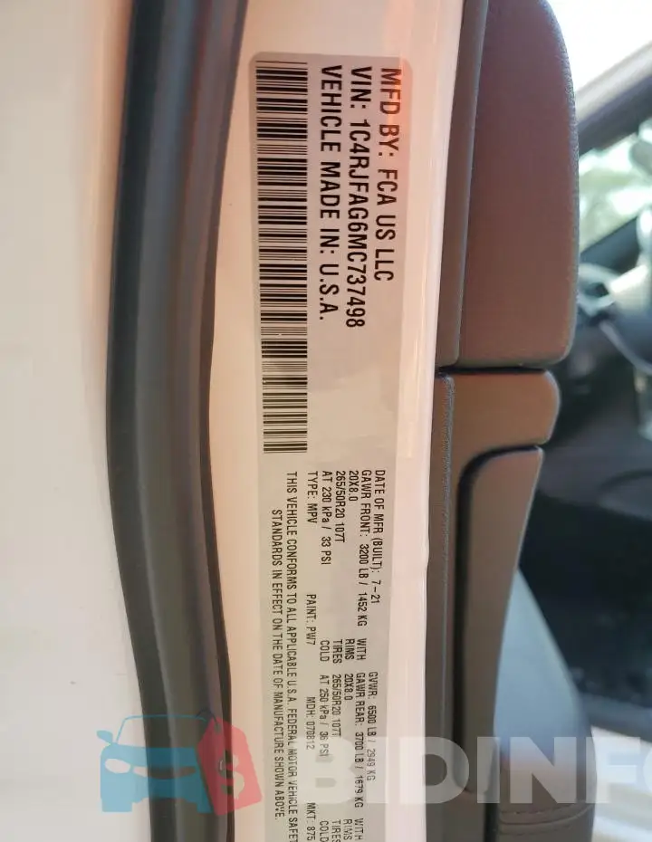 1C4RJFAG6MC737498 Photo# 13