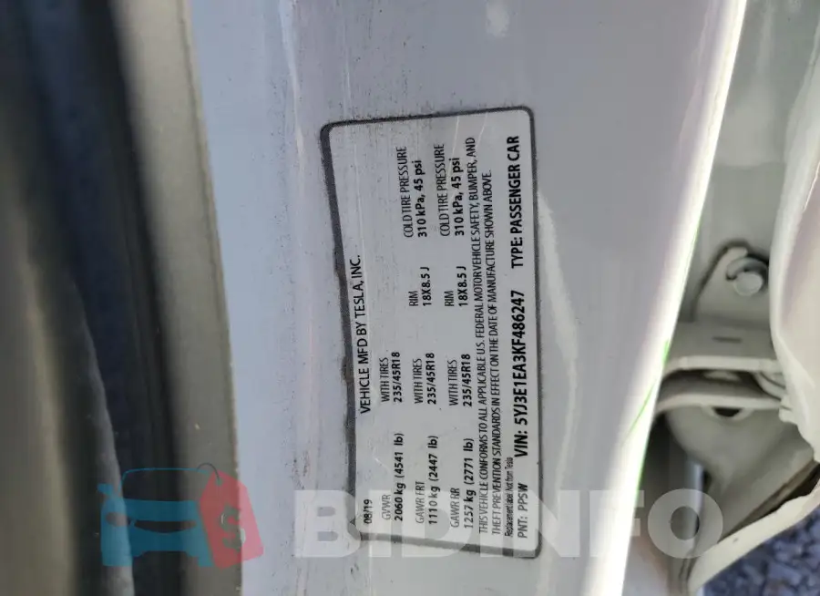 5YJ3E1EA3KF486247 Photo# 12