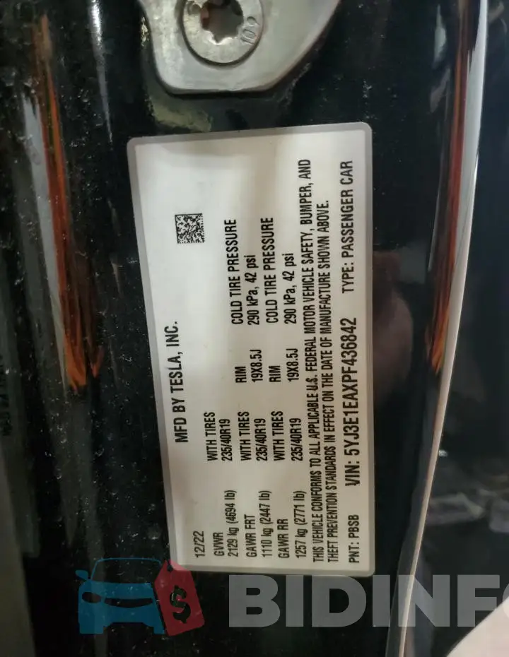 5YJ3E1EAXPF436842 Photo# 13