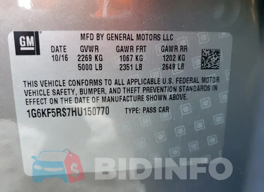 1G6KF5RS7HU150770 Photo# 12
