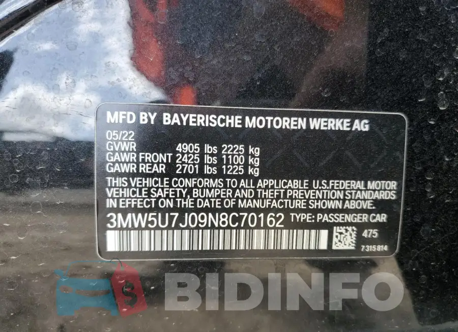 3MW5U7J09N8C70162 Photo# 13