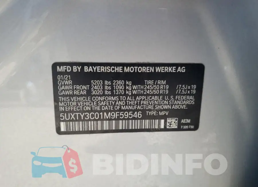 5UXTY3C01M9F59546 Photo# 13