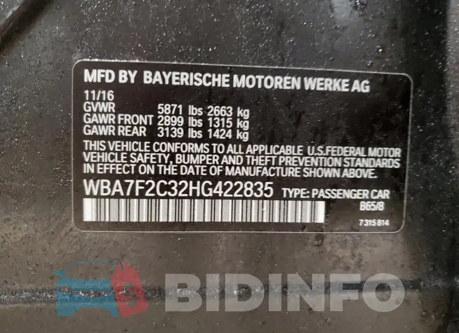WBA7F2C32HG422835 Photo# 13