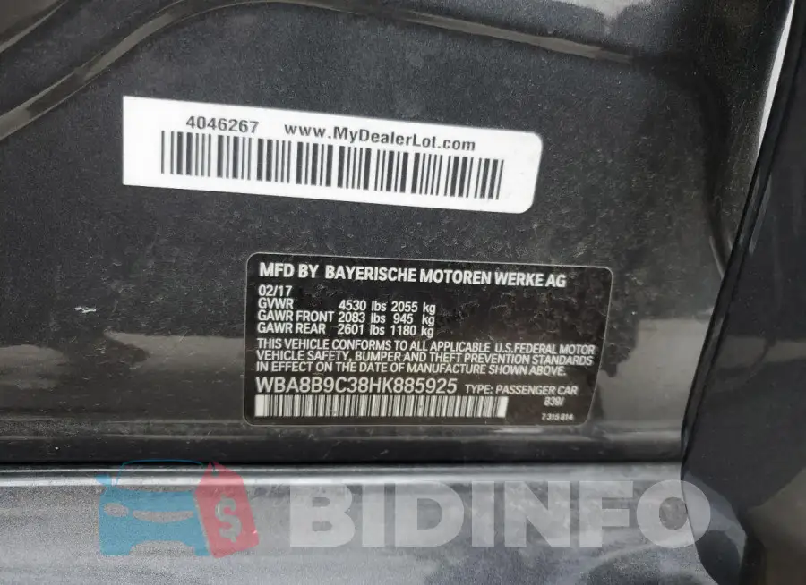 WBA8B9C38HK885925 Photo# 12