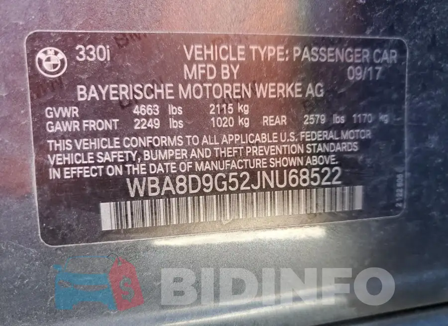 WBA8D9G52JNU68522 Photo# 12