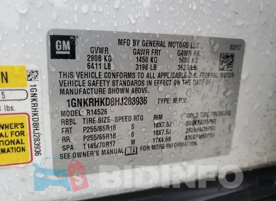 1GNKRHKD8HJ283936 Photo# 13