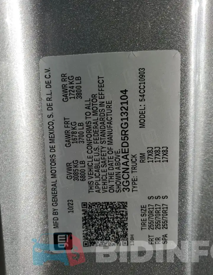 3GCNAAED5RG132104 Photo# 12