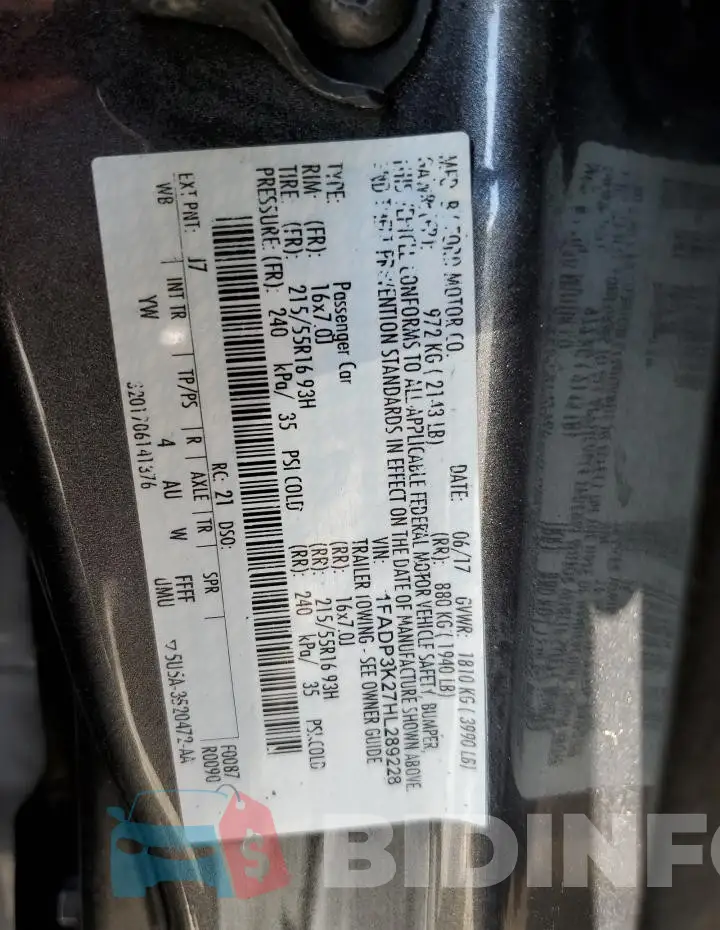 1FADP3K27HL289228 Photo# 12