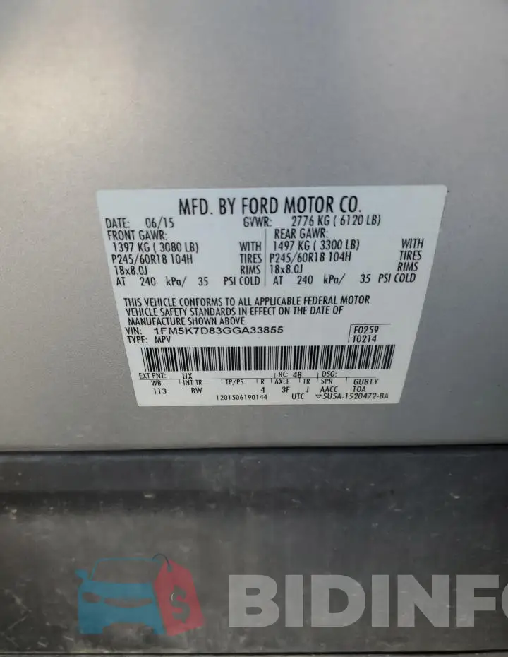 1FM5K7D83GGA33855 Photo# 13