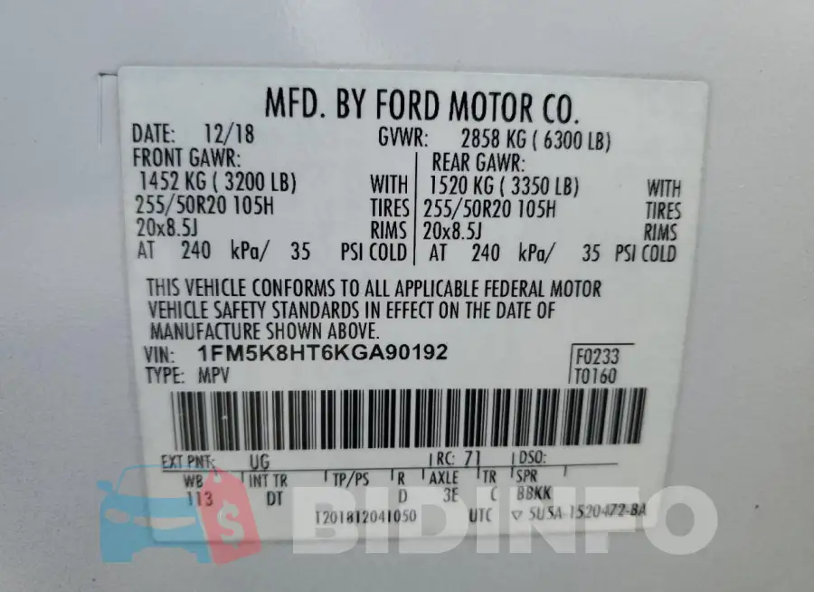 1FM5K8HT6KGA90192 Photo# 14