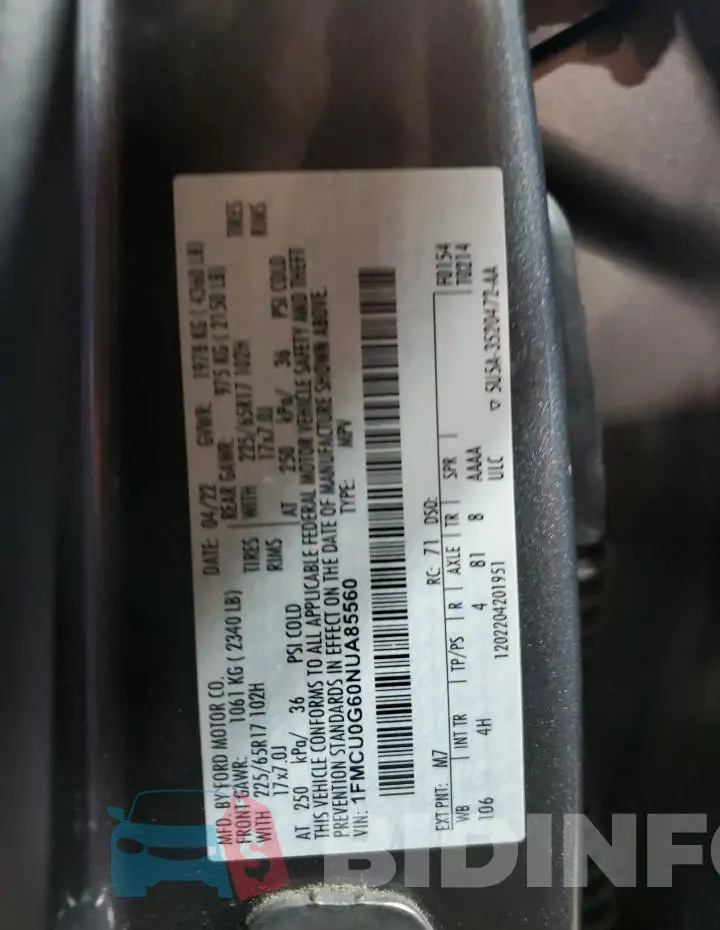 1FMCU0G60NUA85560 Photo# 13