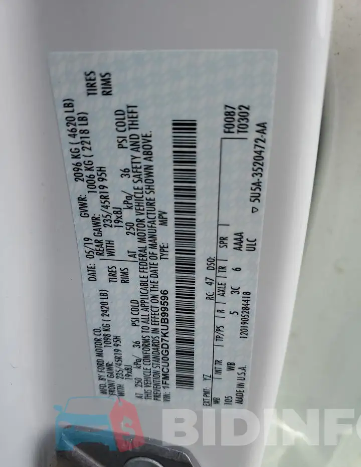 1FMCU0GD7KUB99596 Photo# 13