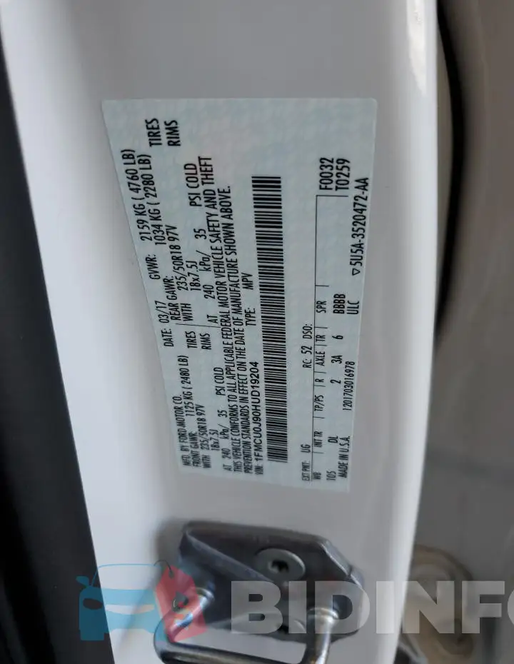 1FMCU0J90HUD19204 Photo# 13
