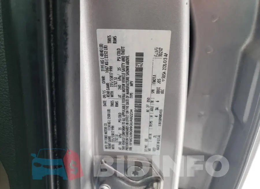 1FMCU9G99GUA92234 Photo# 13