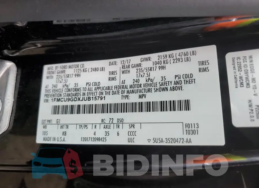 1FMCU9GDXJUB15791 Photo# 13