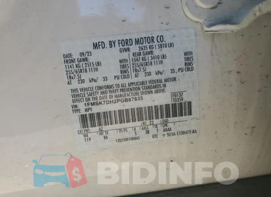 1FMSK7DH2PGB87833 Photo# 13