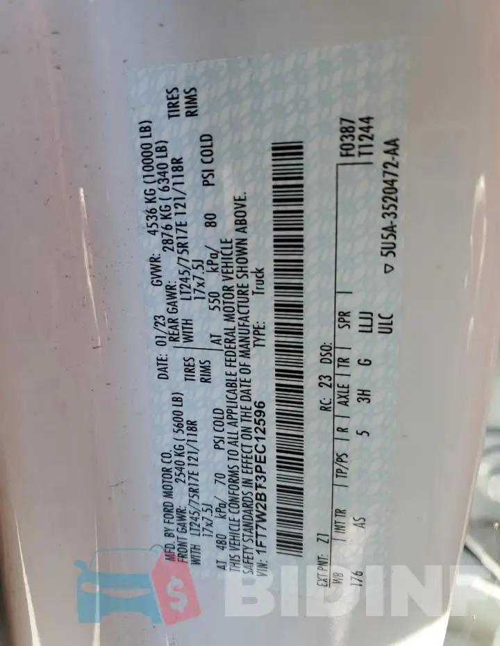 1FT7W2BT3PEC12596 Photo# 12