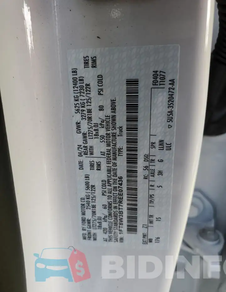 1FT8W3BT7REE07436 Photo# 12