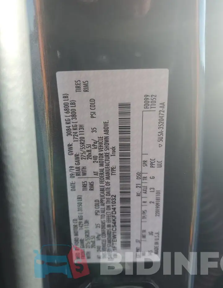 1FTEW1C54KFD41032 Photo# 12
