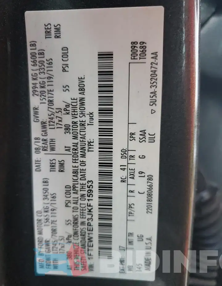 1FTEW1EP3JKF15953 Photo# 12