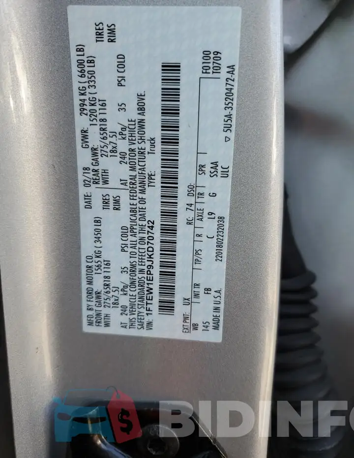 1FTEW1EP9JKD70742 Photo# 12