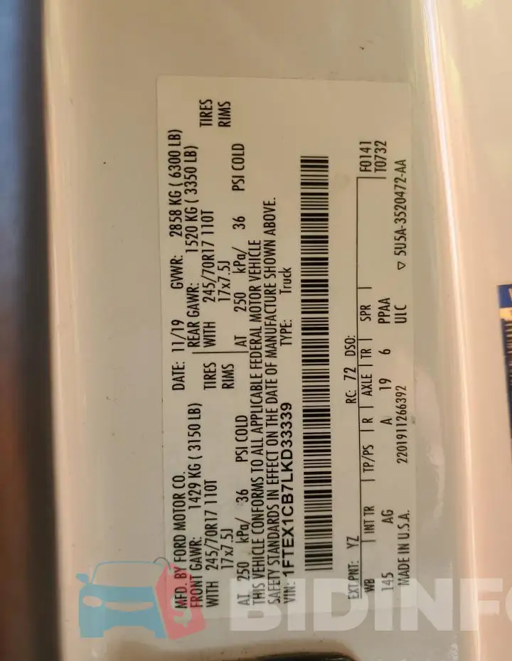 1FTEX1CB7LKD33339 Photo# 12