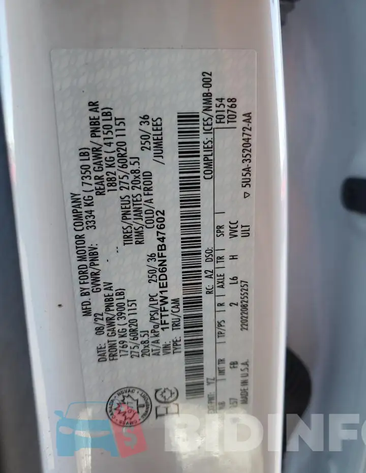 1FTFW1ED6NFB47602 Photo# 12