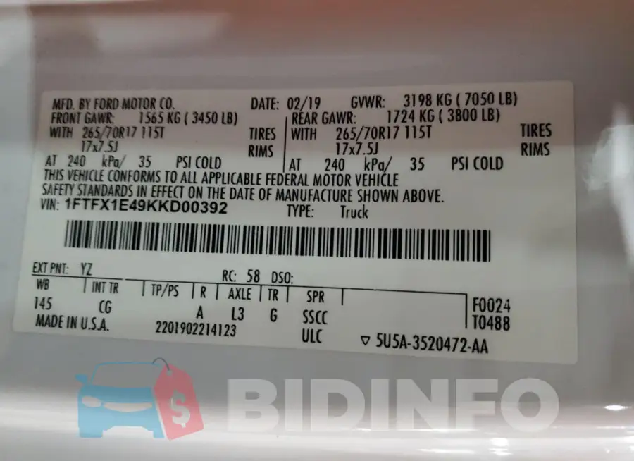 1FTFX1E49KKD00392 Photo# 12