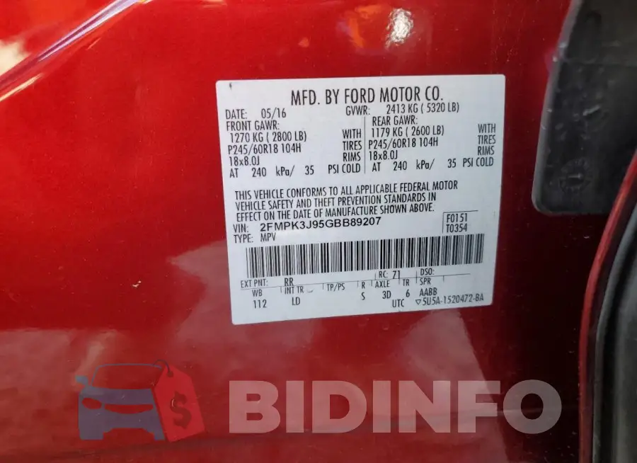 2FMPK3J95GBB89207 Photo# 14