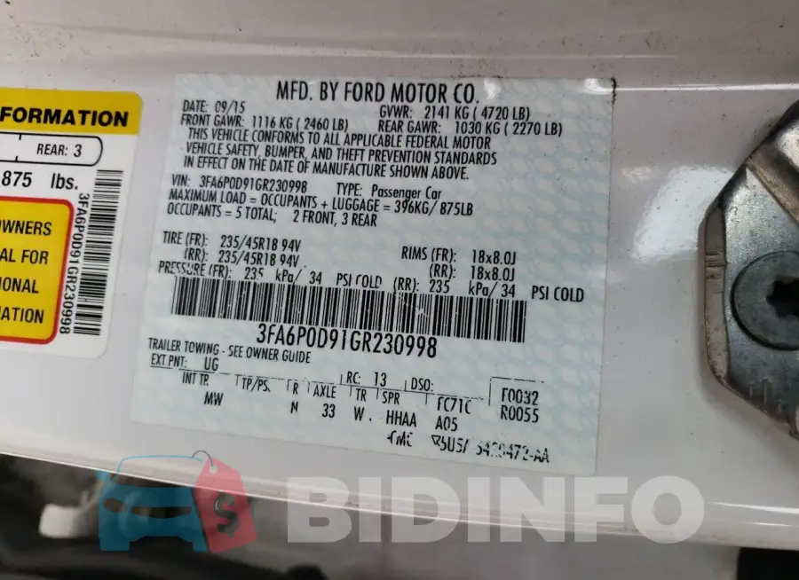 3FA6P0D91GR230998 Photo# 12