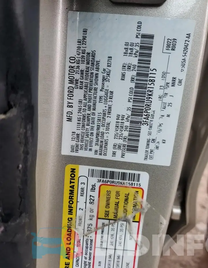 3FA6P0RU9KR158115 Photo# 12