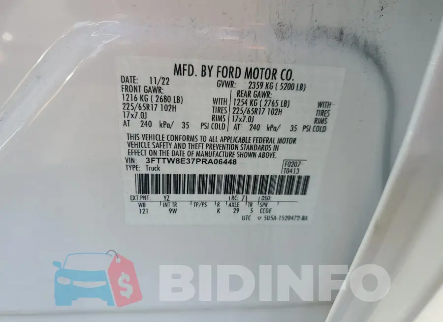 3FTTW8E37PRA06448 Photo# 13