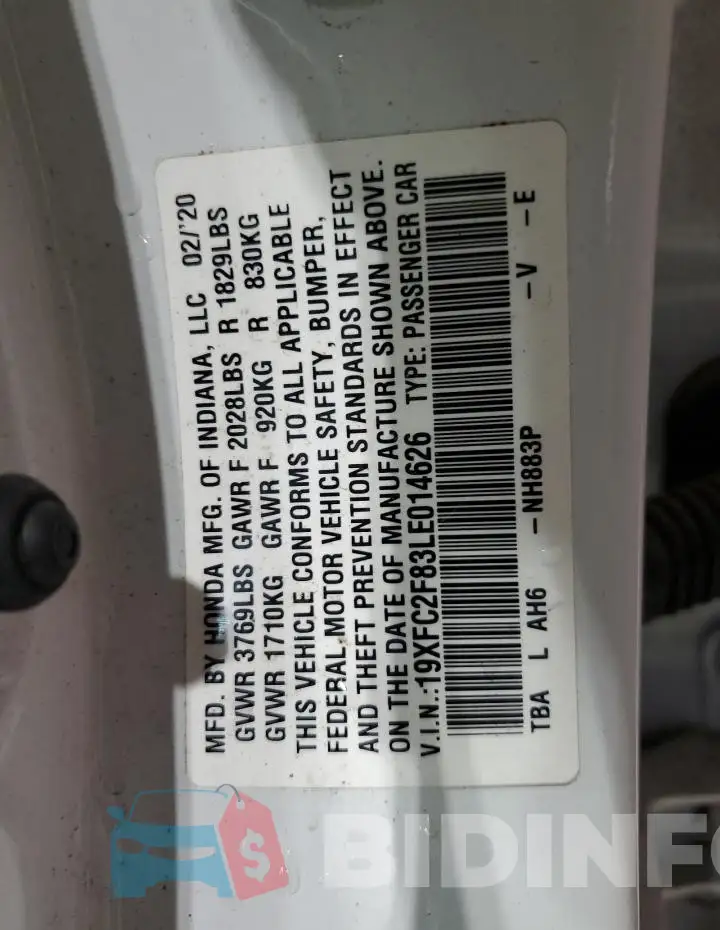 19XFC2F83LE014626 Photo# 12