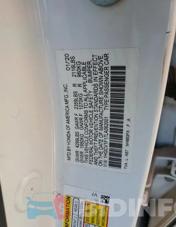 1HGCV1F17LA062001 Photo# 12