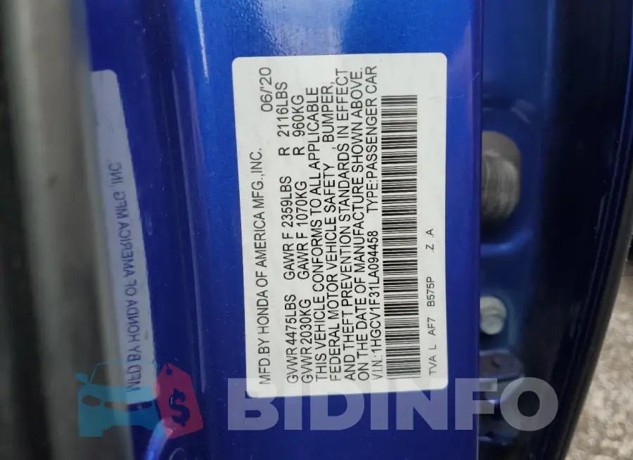 1HGCV1F31LA094458 Photo# 12