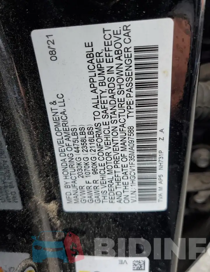 1HGCV1F35MA097588 Photo# 12